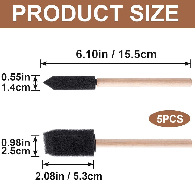 YAOJOE 5 PCS 1" Foam Paint Brushes, Reusable Wood Handle Sponge Brushes for Staining, Flexible Craft Foam Brushes for DIY Painting, Varnishes, Cleaning - Black - Image 2